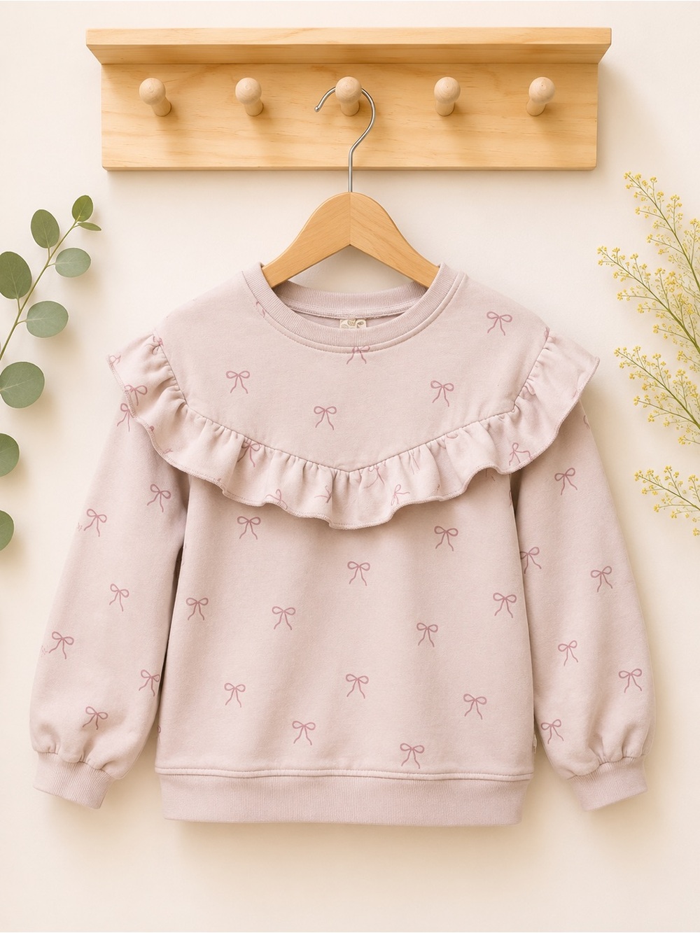 Quincy Mae Dusty Pink Ruffle Bow Sweatshirt